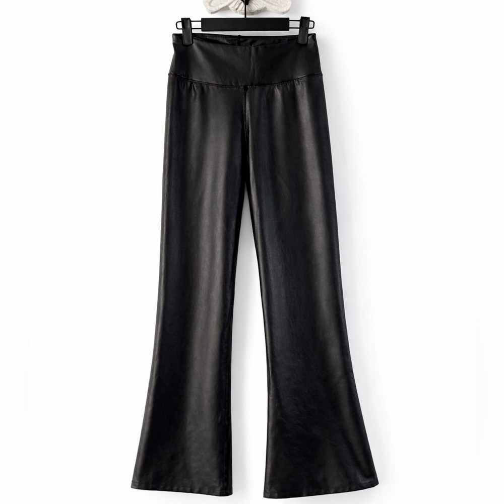 Aeropostale Faux Leather Flare Pants Black High Rise Vegan Leather 31” Inseam